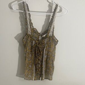 Anthropologie Yellow and Brown Lace Trim Camisole